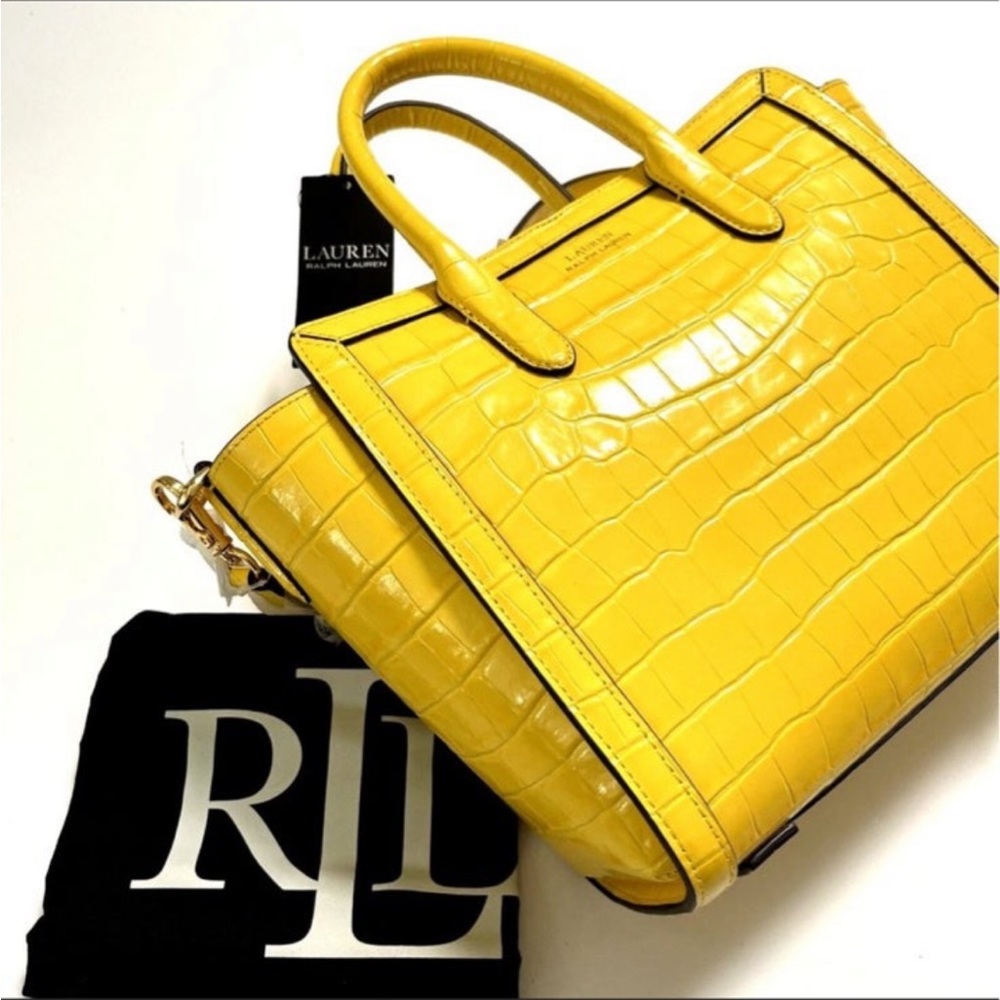 NWT Original $275 RALPH LAUREN Tyler Crocodile Embossed Tote Bag Leather Lemon